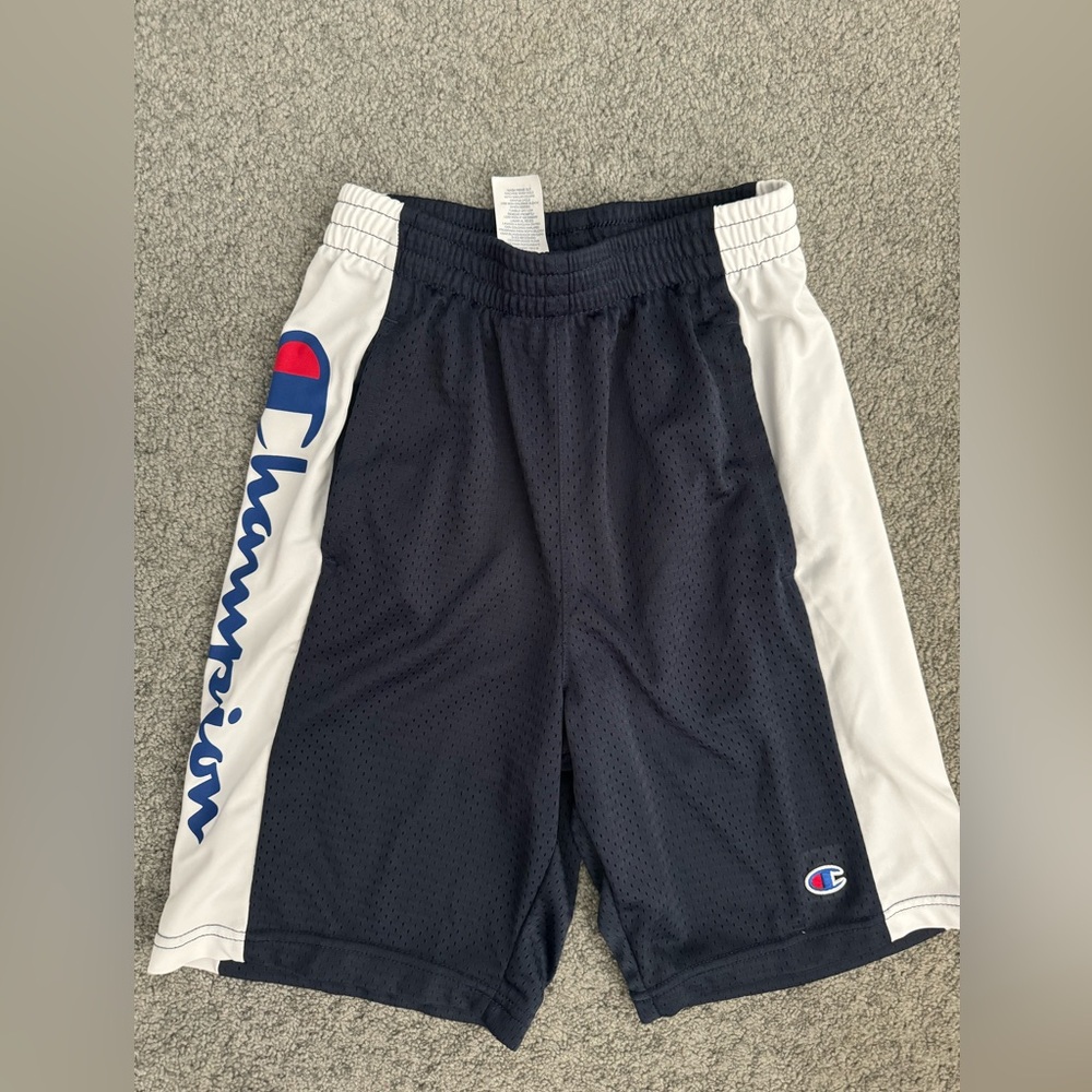 Champions, blue and white boys short size large